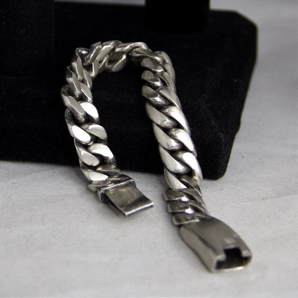 VTG HEAVY Sterling Silver 925 Cuban Link Chain Bracelet 9 Inch 107g 12mm